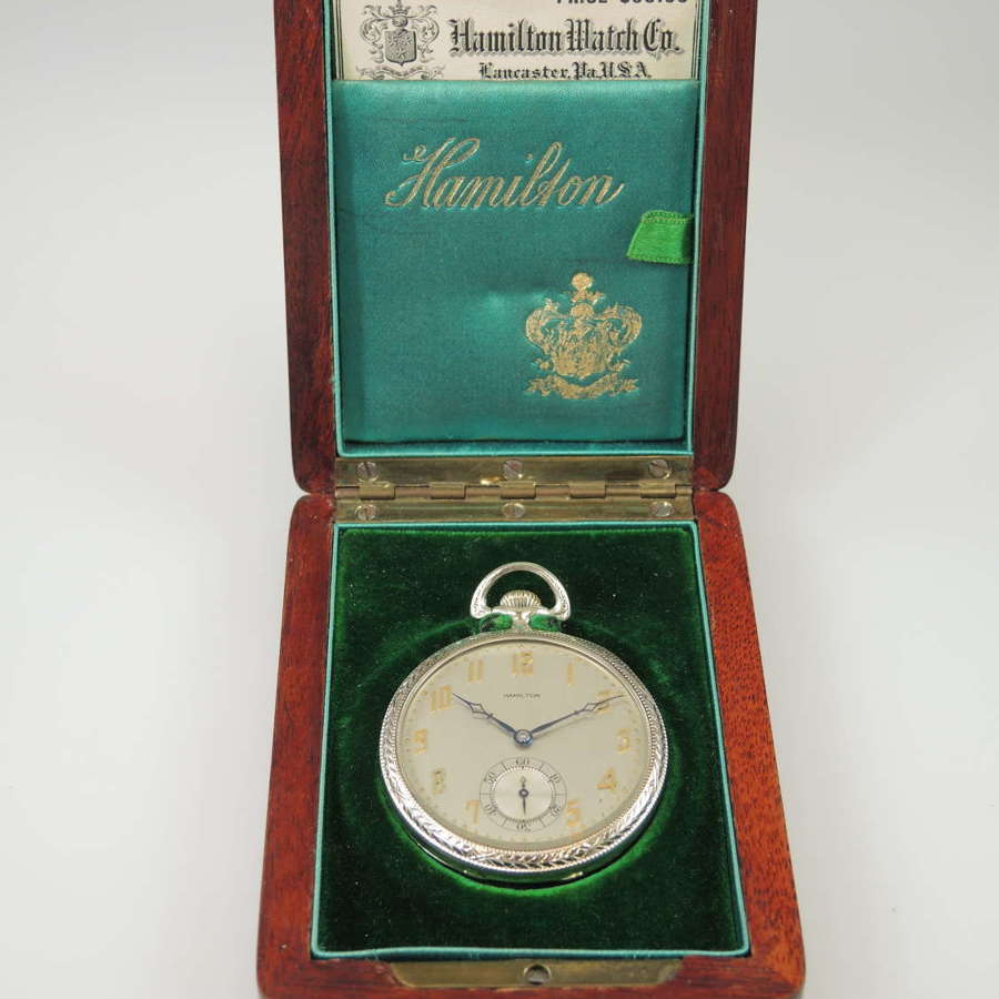 Pristine 14K gold Hamilton 23 Jewel 920 pocket watch. With box c1922