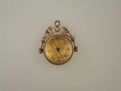 Victorian gilt metal compass fob with initial W c1890