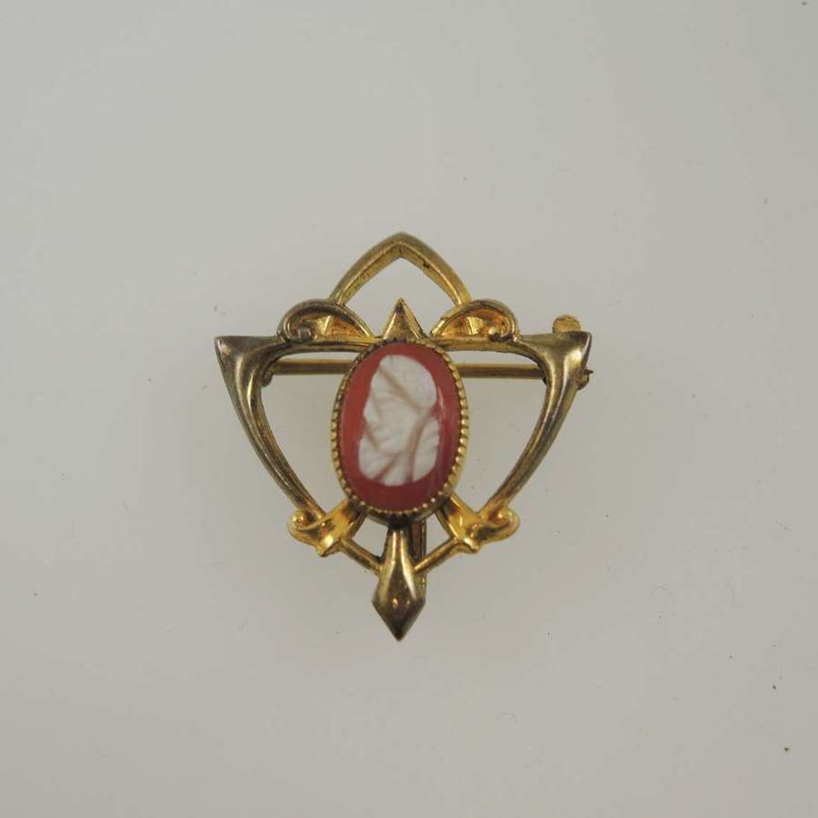 Unusual gilt and cameo pendant watch bow pin c1890