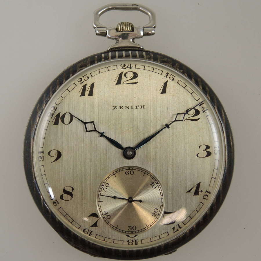 Vintage silver and NIELLO enamel Zenith pocket watch c1930