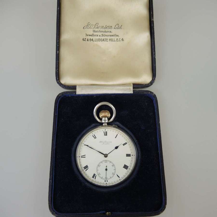 English Silver J W Benson THE FIELD pocket watch c1941