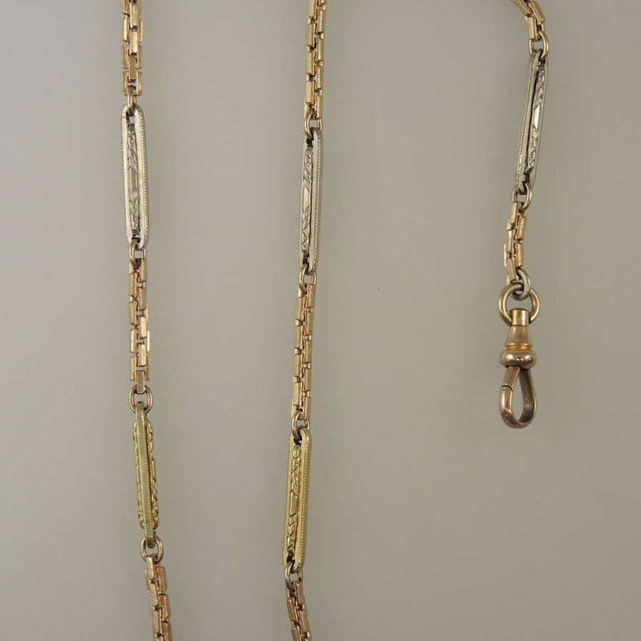 Rare 12K gold filled three colour gold pocket watch chain c1890