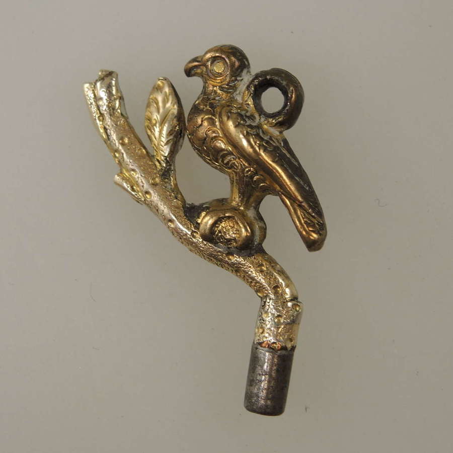 Solid gold BIRD on a branch Pocket watch key c1850