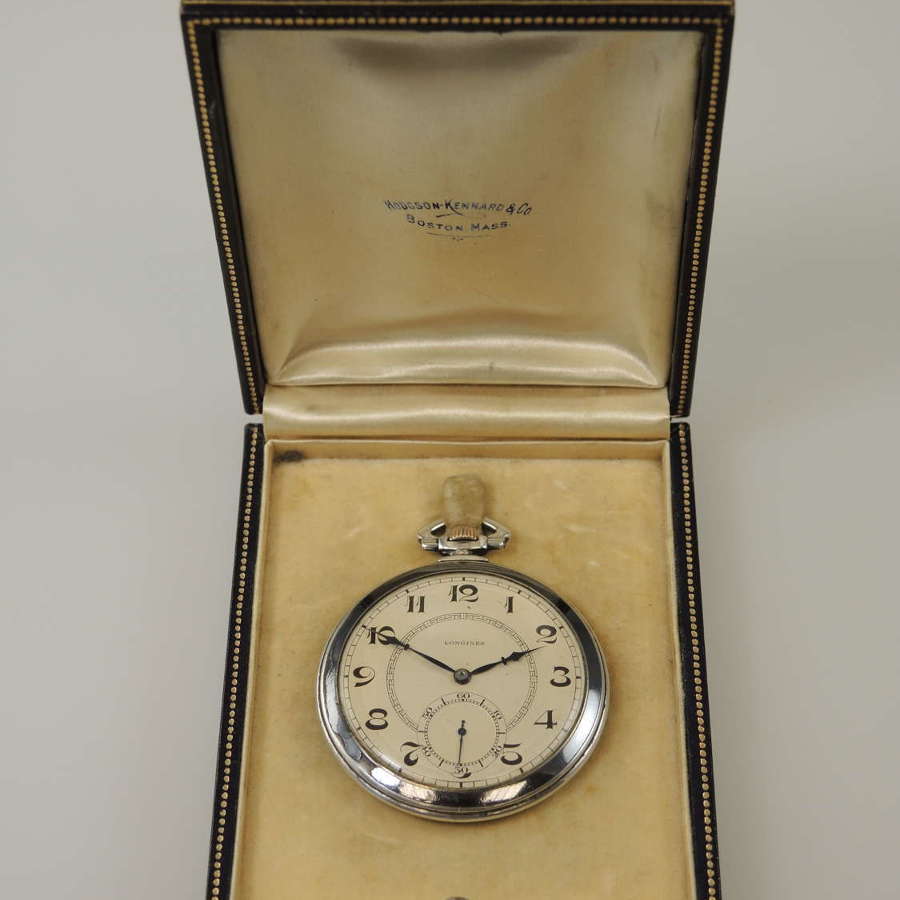 Silver and niello enamel Longines pocket watch c1925