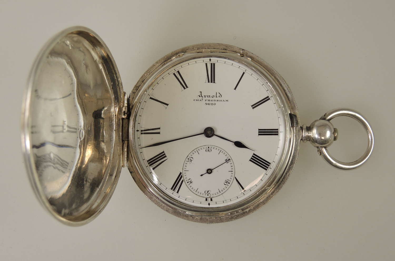 English silver fusee hunter pocket watch by Arnold / Frodsham c1857
