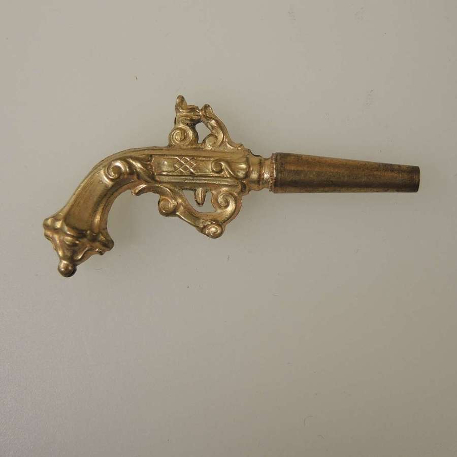 Victorian gold plated PISTOL pocket watch key c1880