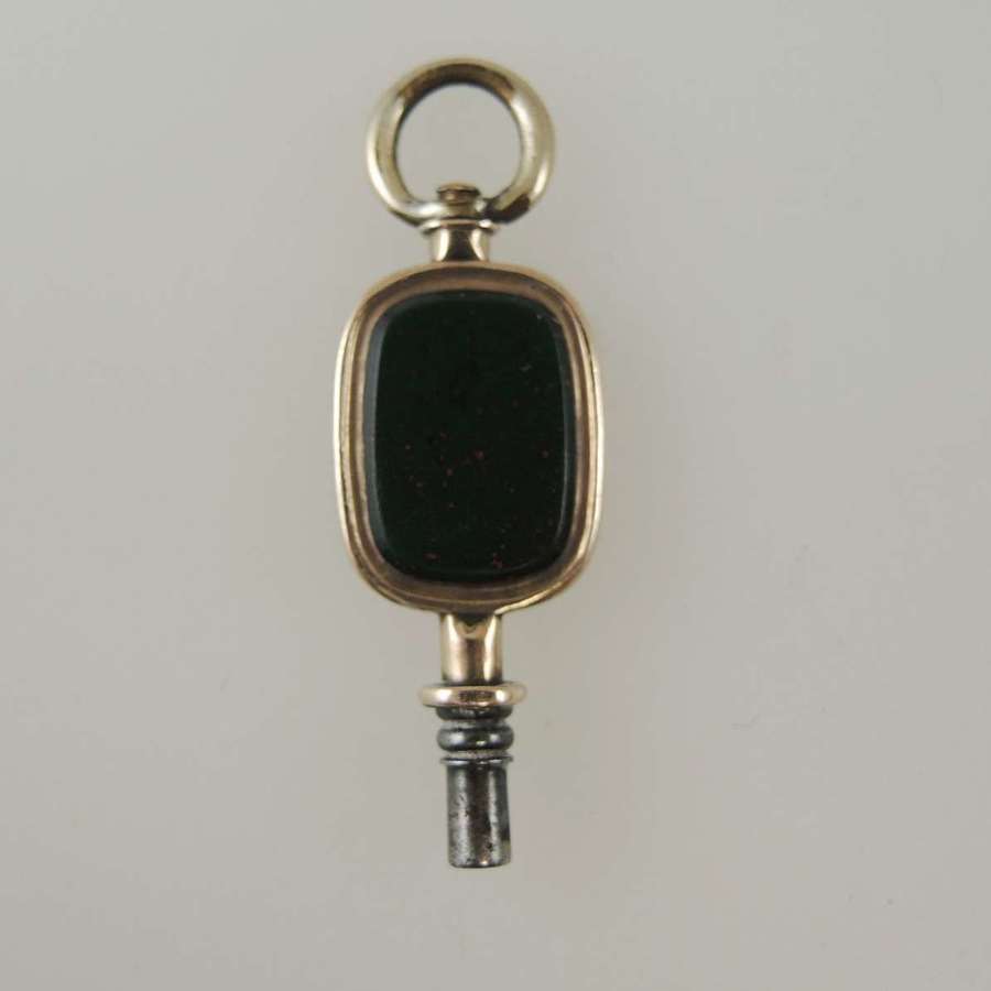 Victorian bloodstone set pocket watch key c1880