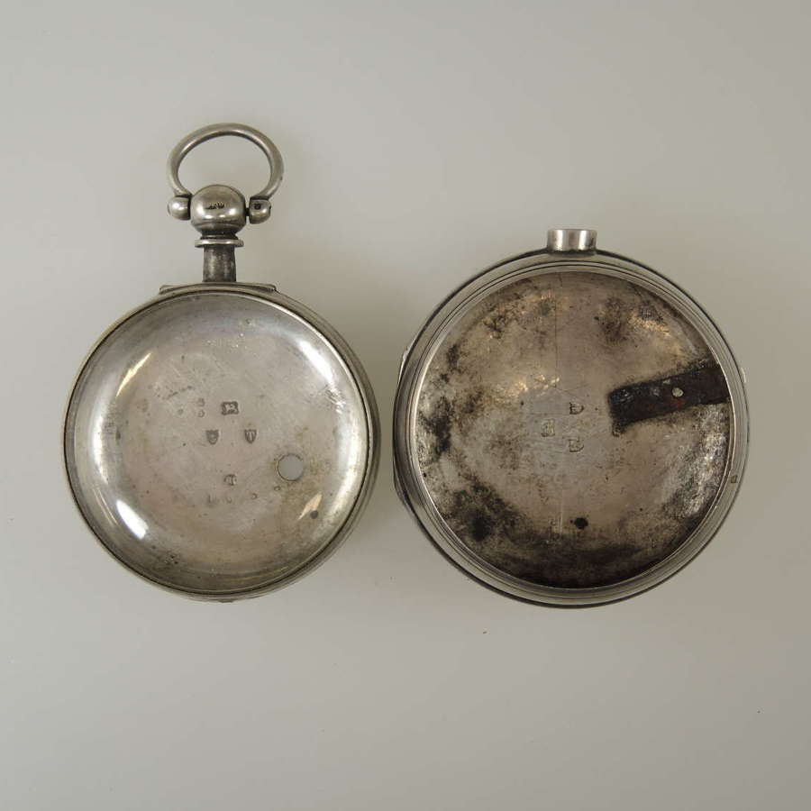 English silver PAIR CASE for verge or fusee c1868
