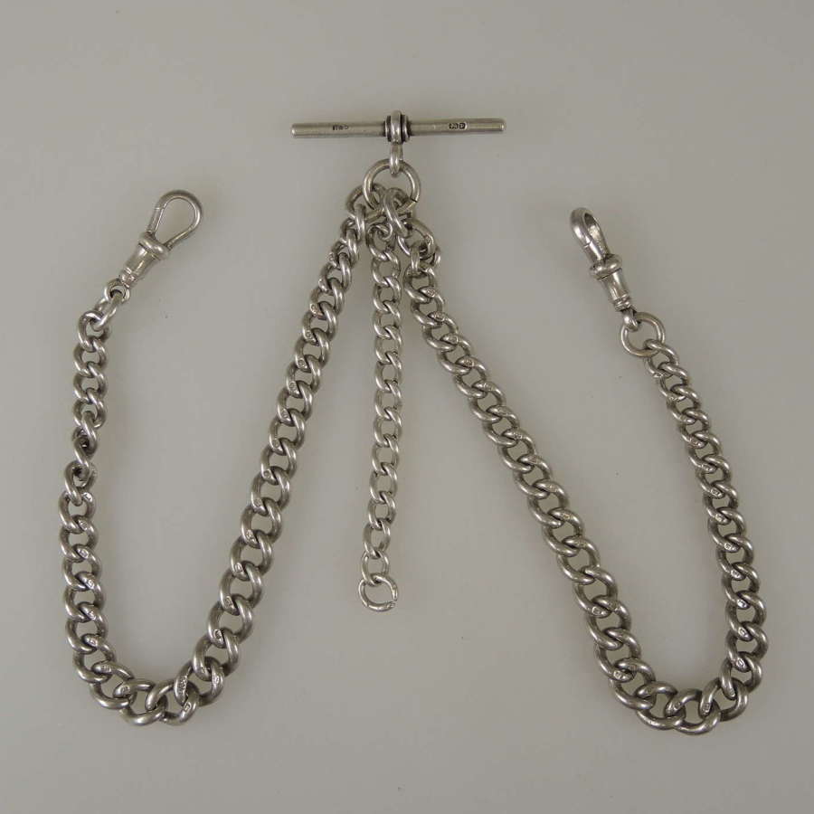 Antique English silver double pocket watch chain. 1919