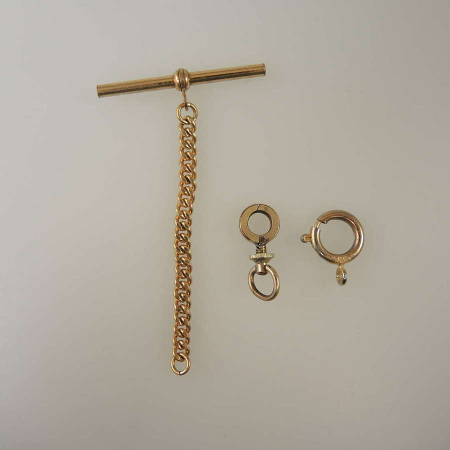 Gold plated T Bar, bolt ring and dog clip c1890