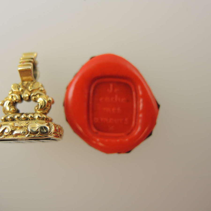 Victorian 15K gold seal with romantic Intaglio c1835