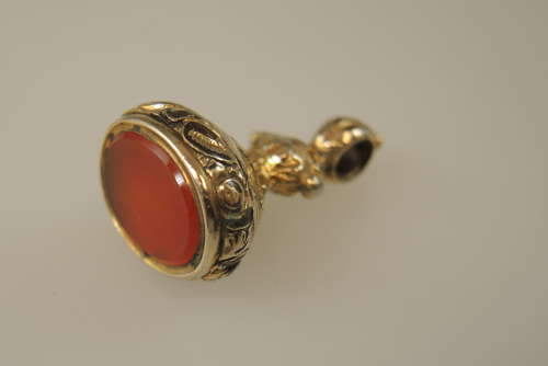 Victorian gilt cased and stone set seal c1880