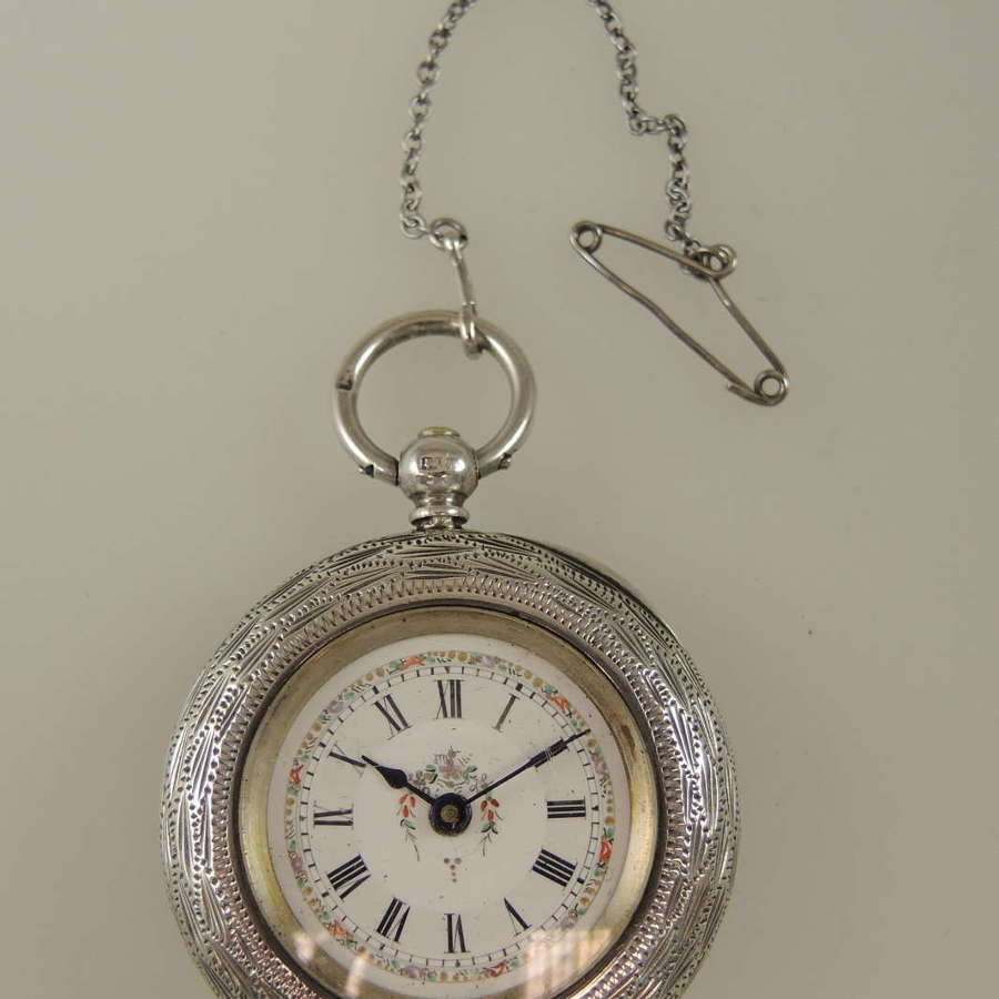 Beautiful silver and enamel ladies Key wound fob pocket watch c1880