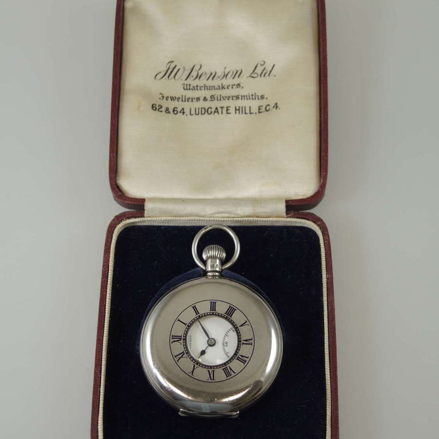 Silver Half Hunter Pocket Watch by J W BENSON Jubilee hallmarks 1935