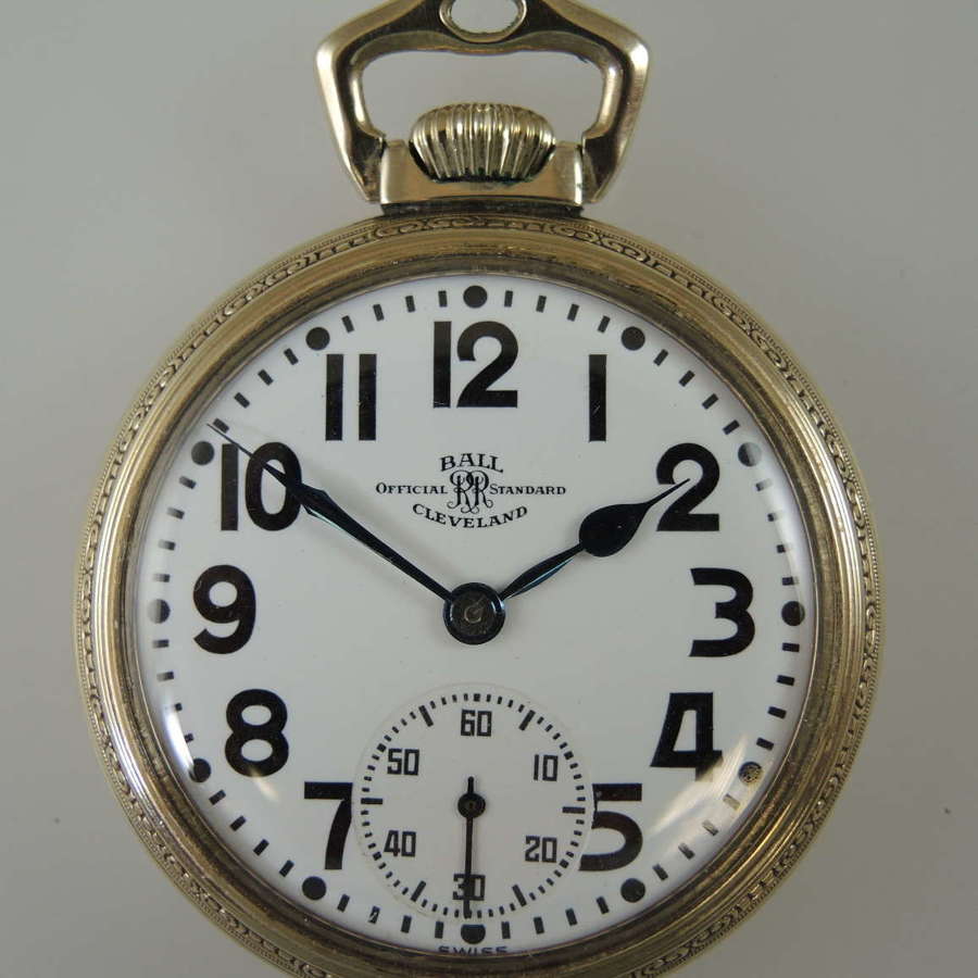 16 Size 21 Jewel Swiss Ball Record 435B Pocket Watch c1960
