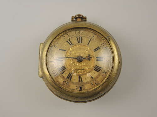 English champleve dial verge watch w/ mock pendulum. Moncrief c1700