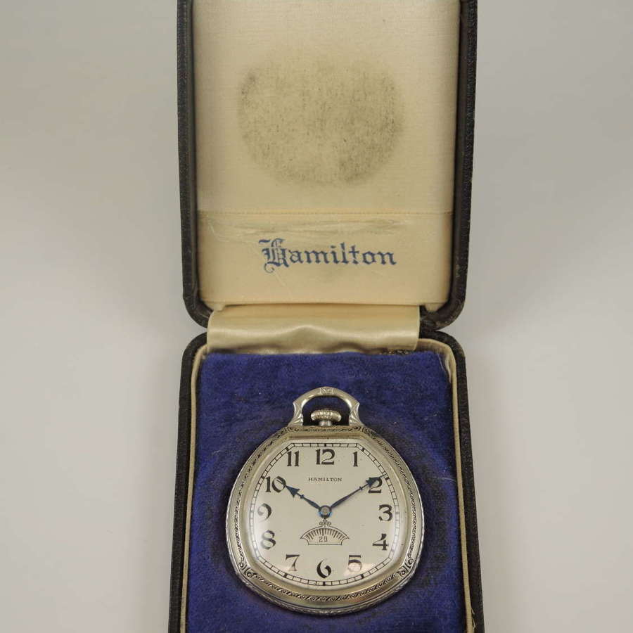12s 17J Hamilton pocket watch with rotating seconds. In Box c1934