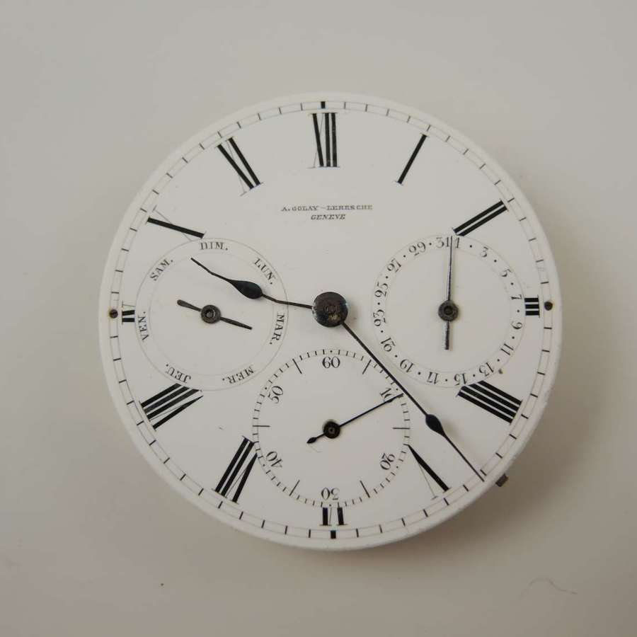 Swiss Day / Date calendar pocket watch movement by GOLAY c1870