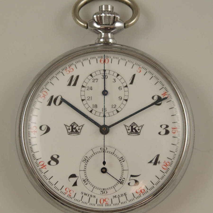 Chronograph pocket watch with original spare part compartment c1940
