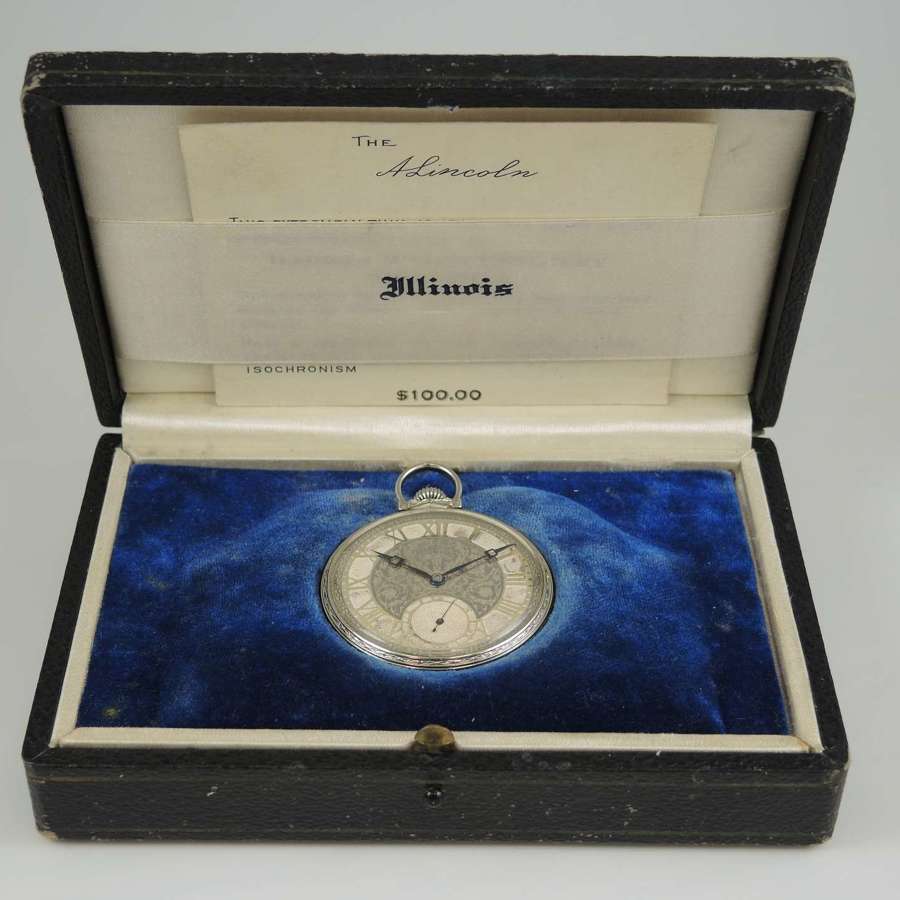 Beautiful 14K gold Illinois pocket watch. Original box & papers c1925