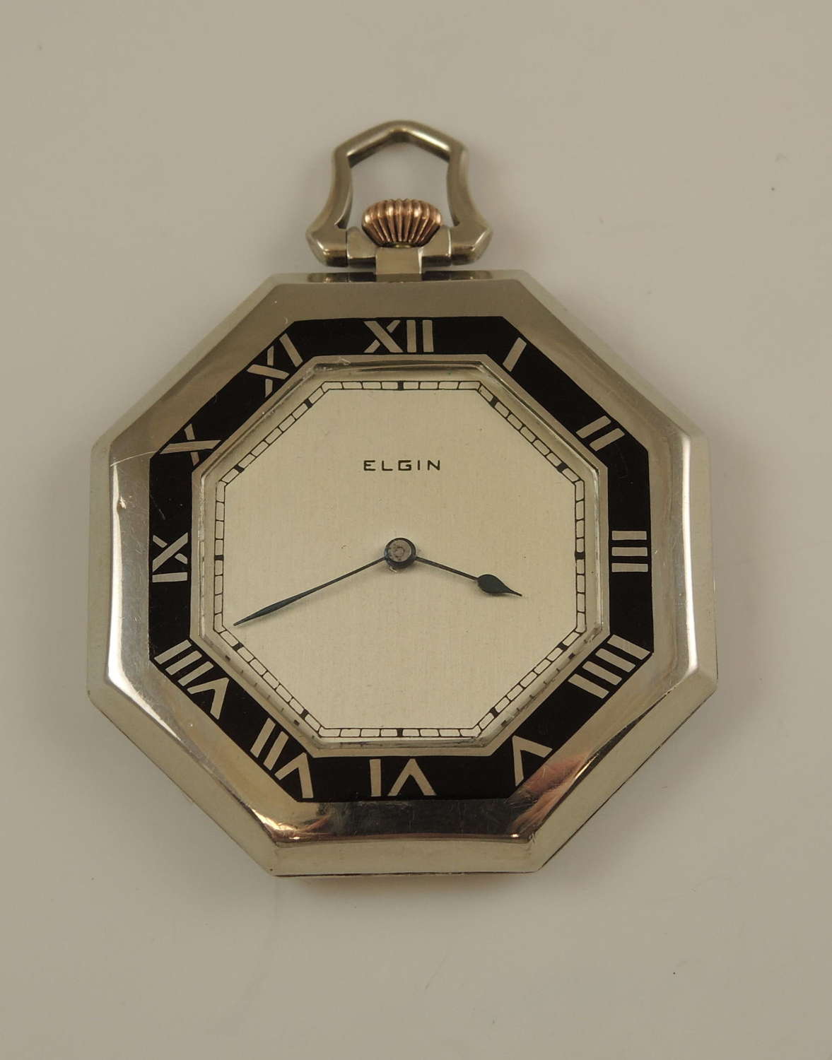 Superb Art Deco Elgin pocket watch with enamel bezel c1933