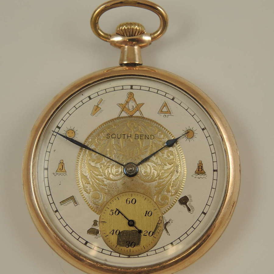 Vintage pocket watch by South Bend with a Masonic dial c1919