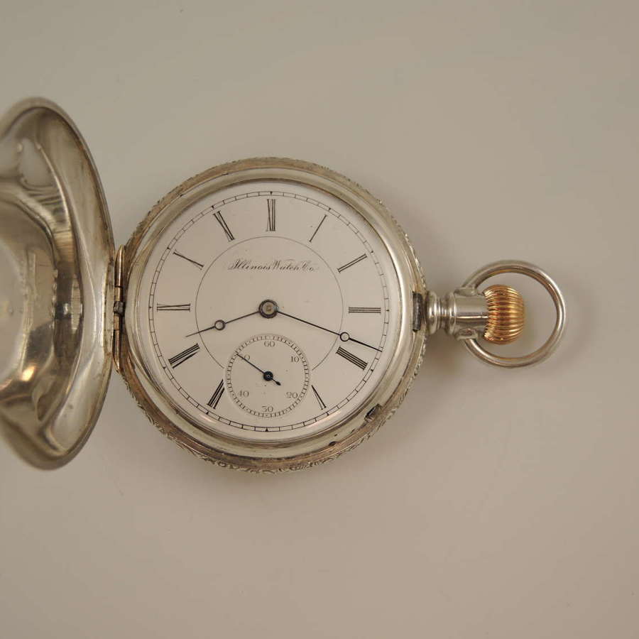 Antique coin silver hunter pocket watch by Illinois c1893