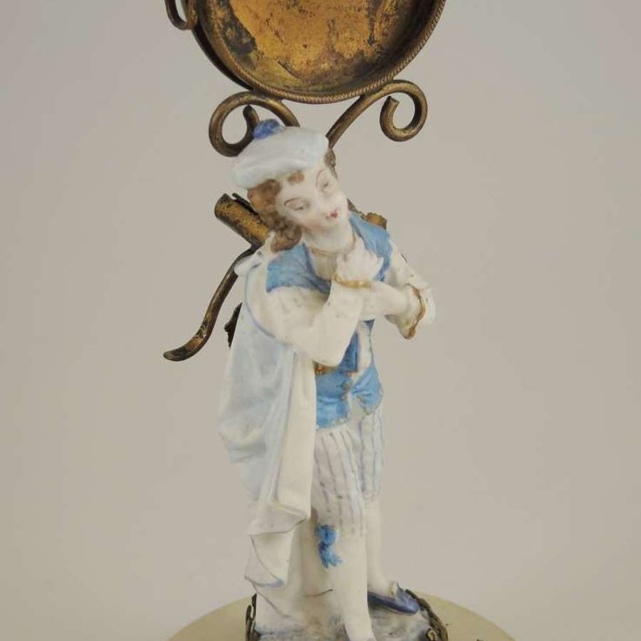 Antique Parian ware pocket watch stand with bell c1890