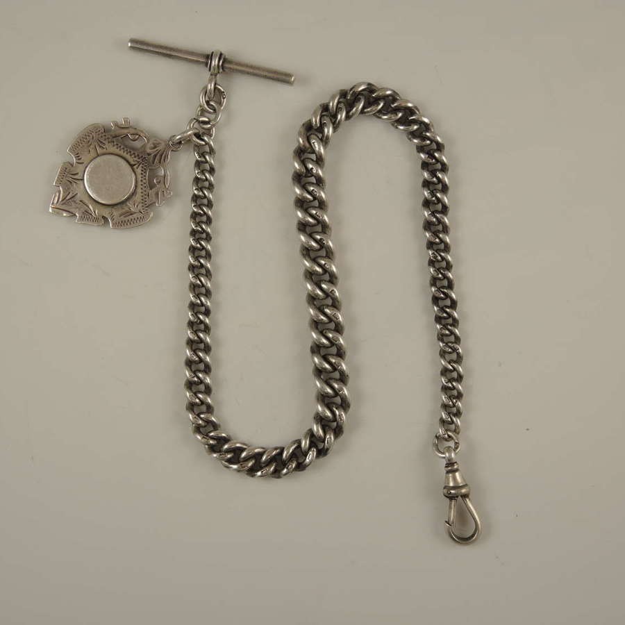 English silver albert watch chain with fob. Birmingham 1900