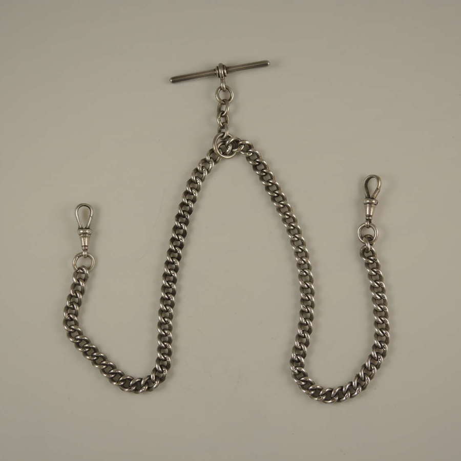 English silver double or single watch chain. Necklace length c1896