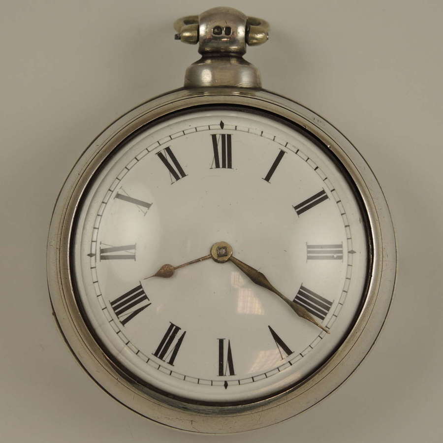 Georgian English silver pair cased verge fusee pocket watch.  c1834