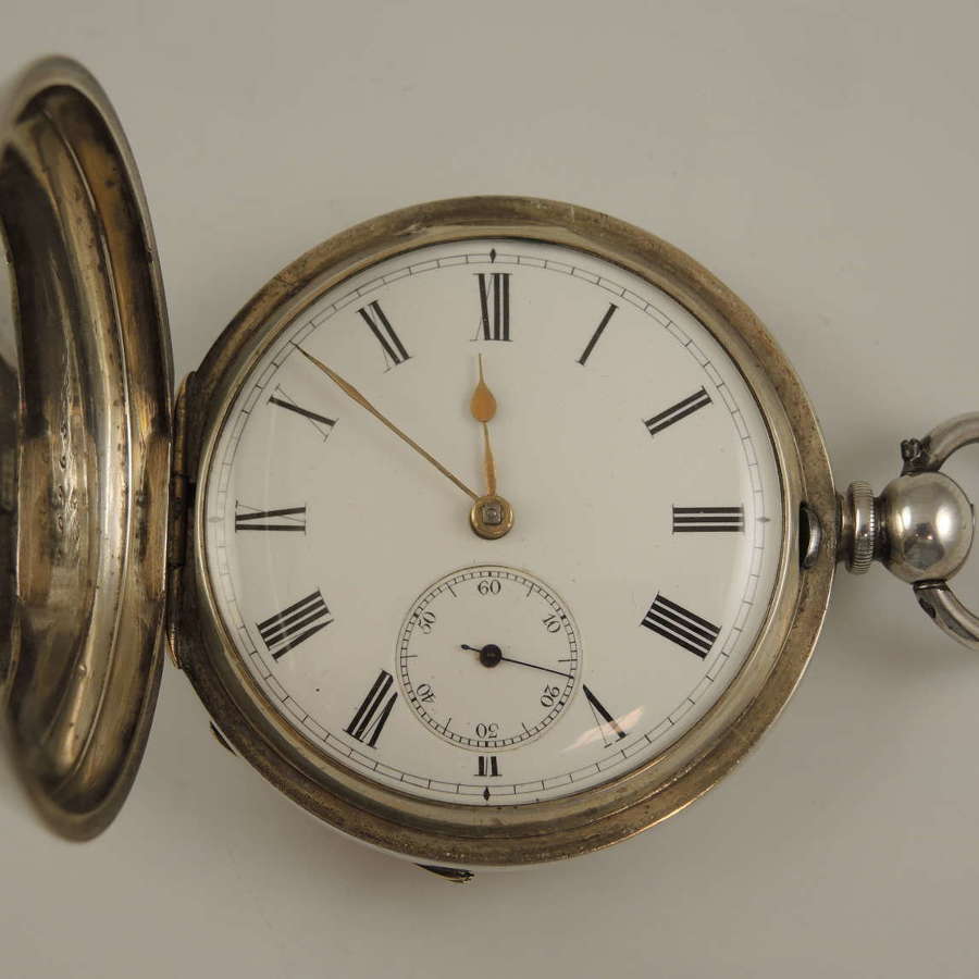 Swiss silver full hunter pocket watch. Thos Russell, Liverpool c1880