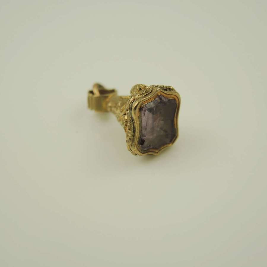 Small gilt Victorian seal fob with amethyst base c1850