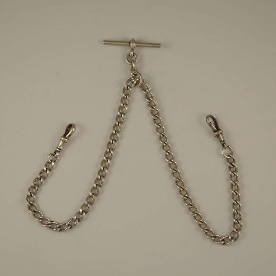 English silver double or single watch chain. Necklace length c1919