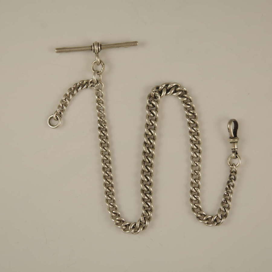 Good quality English silver single watch chain. Chester 1924