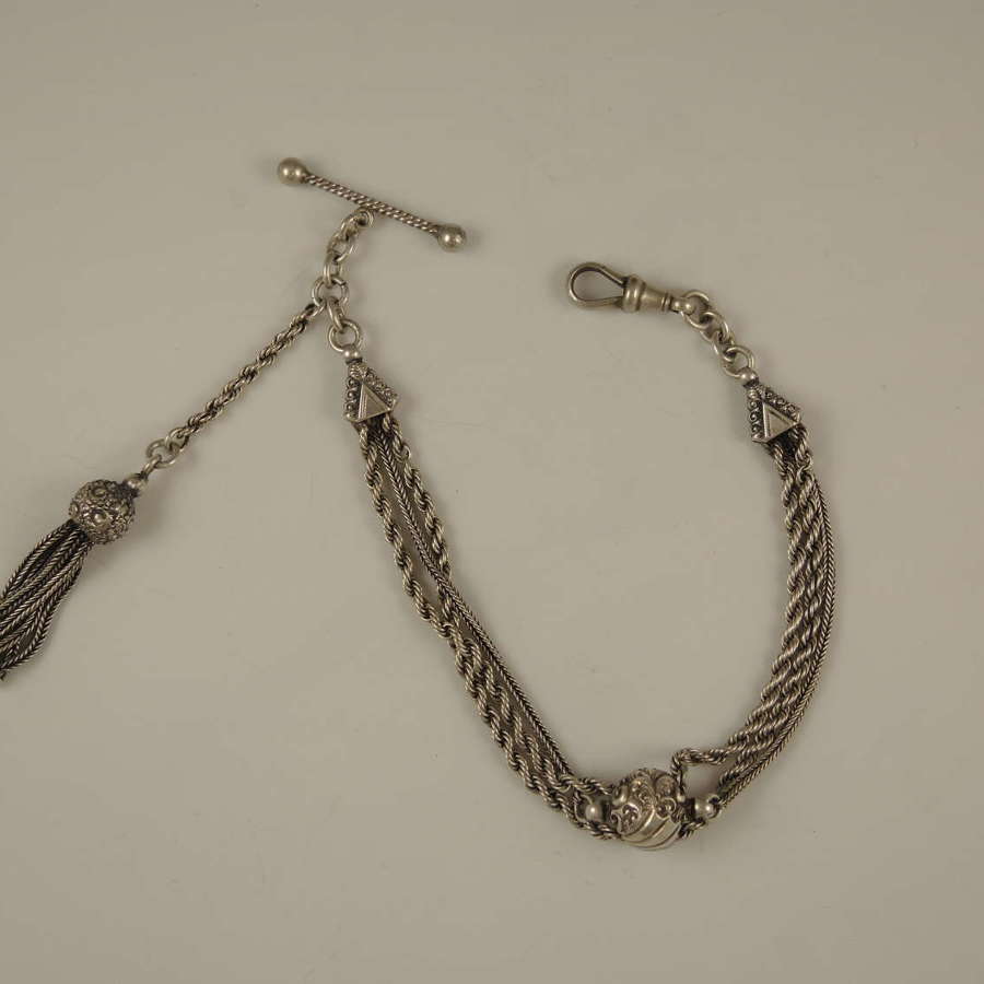 Fancy silver Albertina watch chain. c1890