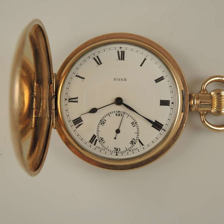 Vintage gold plated full hunter pocket watch by Rone c1910