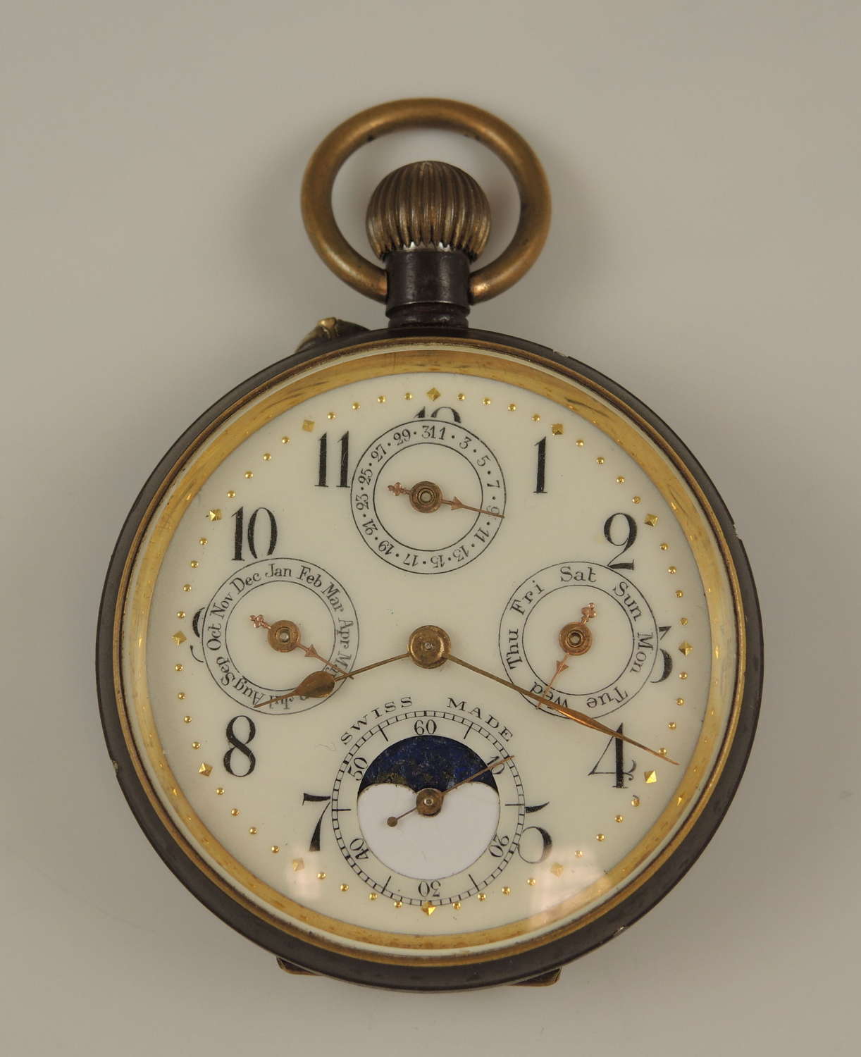 Antique calendar moonphase pocket watch c1890