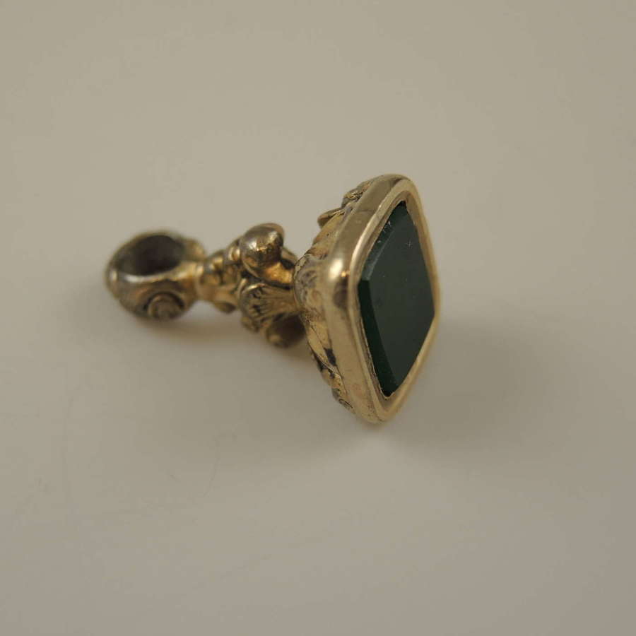 Victorian small charm sized seal with green hard stone base c1850