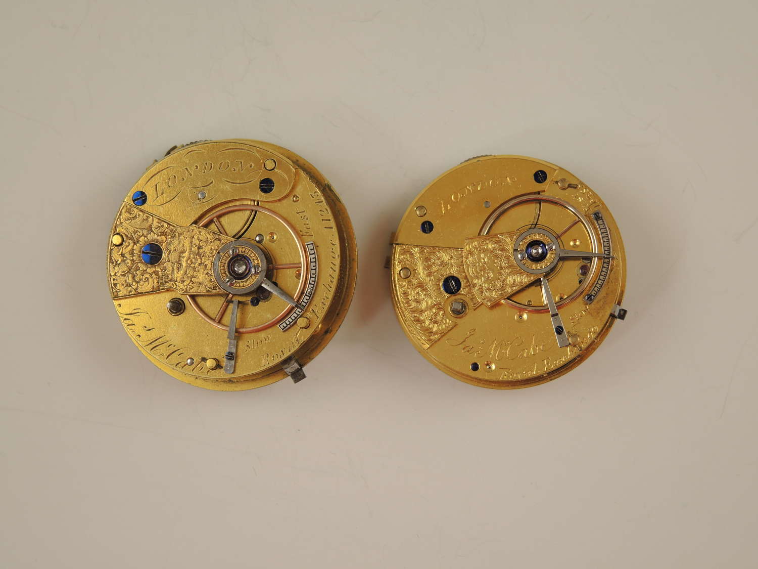 2 x fusee pocket watch movements by McCabe c1840