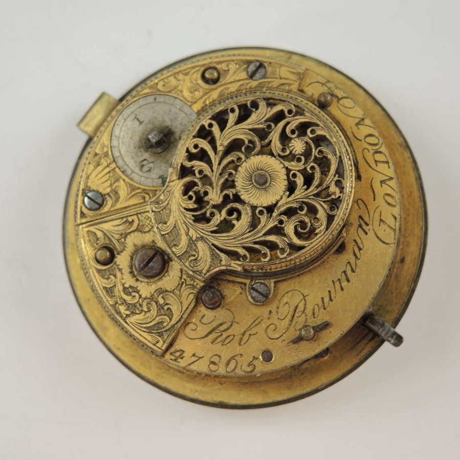 English verge fusee pocket watch movement by Bowman c1810