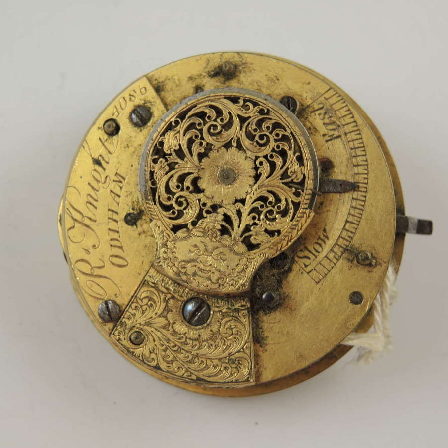 English verge fusee pocket watch movement by Knight, Odiham c1810