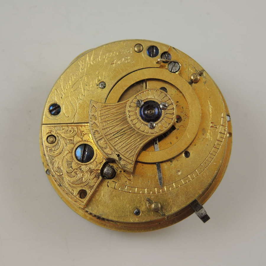 Irish verge fusee pocket watch movement by Molyneaux Dublin c1830