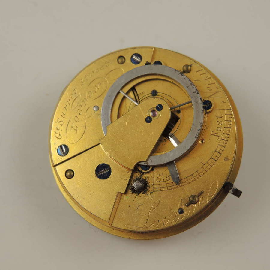 English verge fusee pocket watch movement by Loudon, London c1830