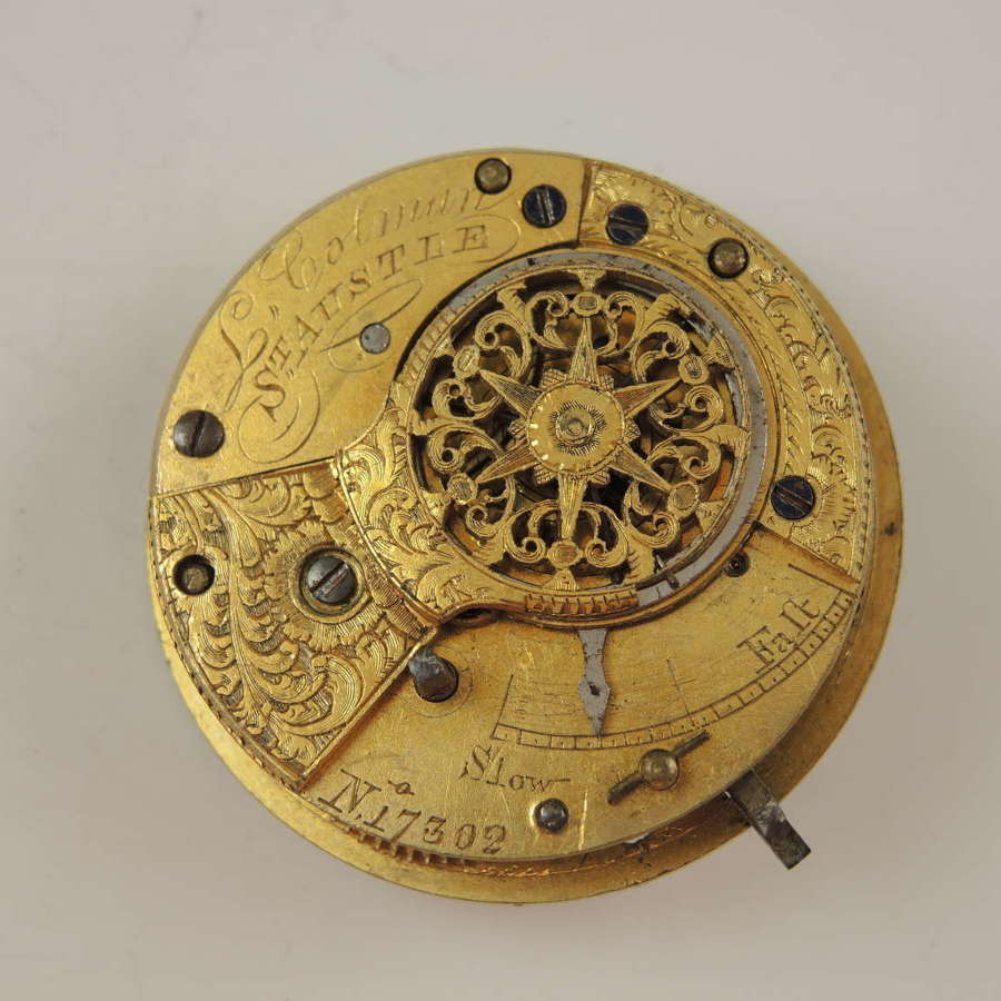 English verge fusee pocket watch movement by Coleman, St Austele c1810