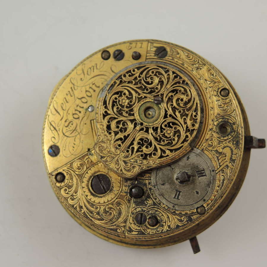 English verge fusee pocket watch movement by Levy, London c1810