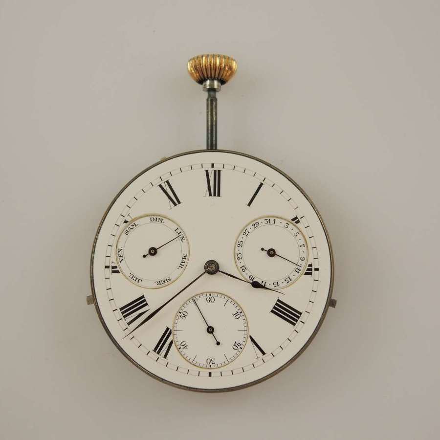 Swiss Day / Date calendar pocket watch movement by c1890