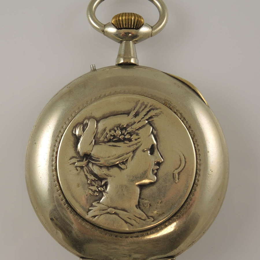 Large pocket watch with fancy enamel dial and case c1890