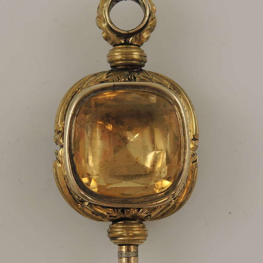 Antique pocket watch key set with a large Citrine stone c1840