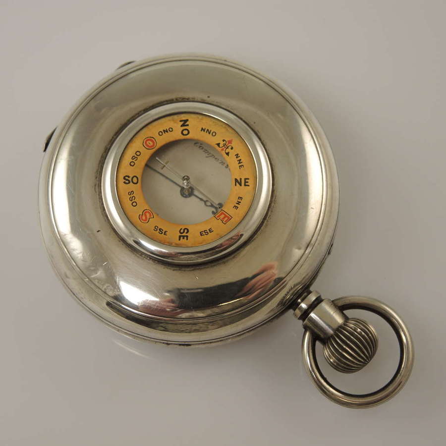 English silver pocket barometer and compass. London 1891